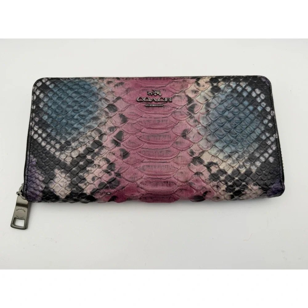 VERY RARE COACH RETIRED MULTI COLOR PYTHON ACCORDION ZIP-AROUND WALLET